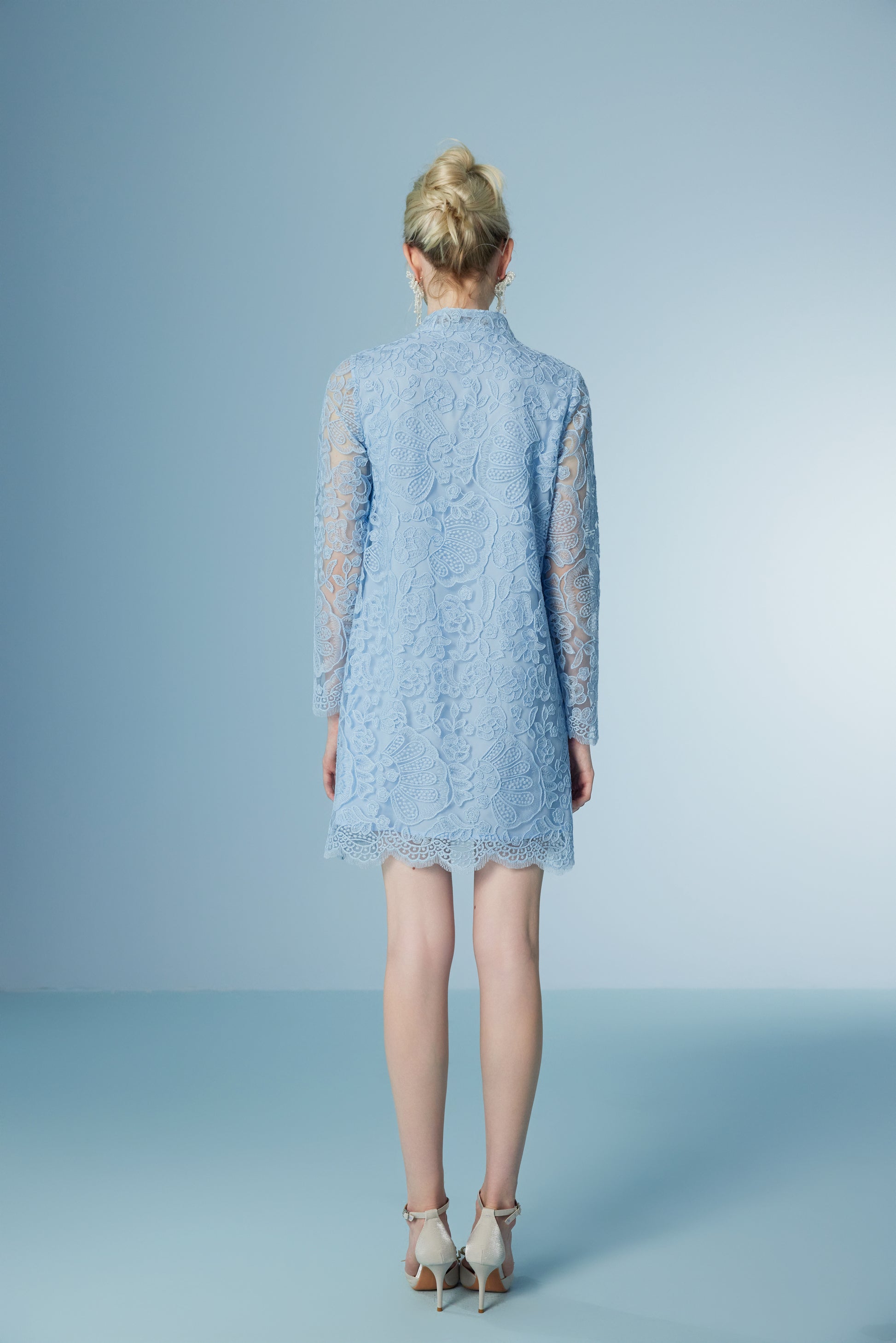 Wispy Long Sleeve Lace Short Dress