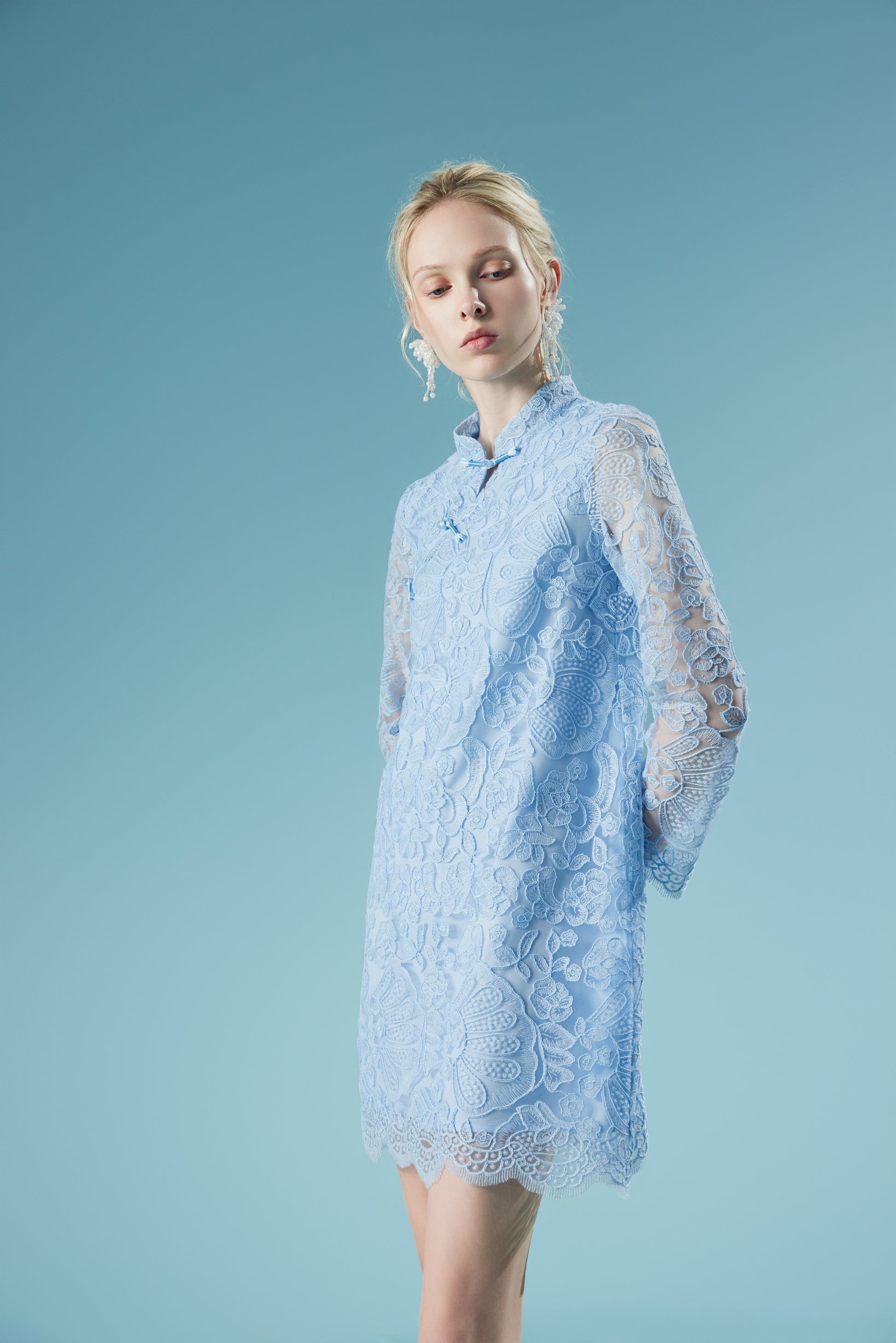 Wispy Long Sleeve Lace Short Dress
