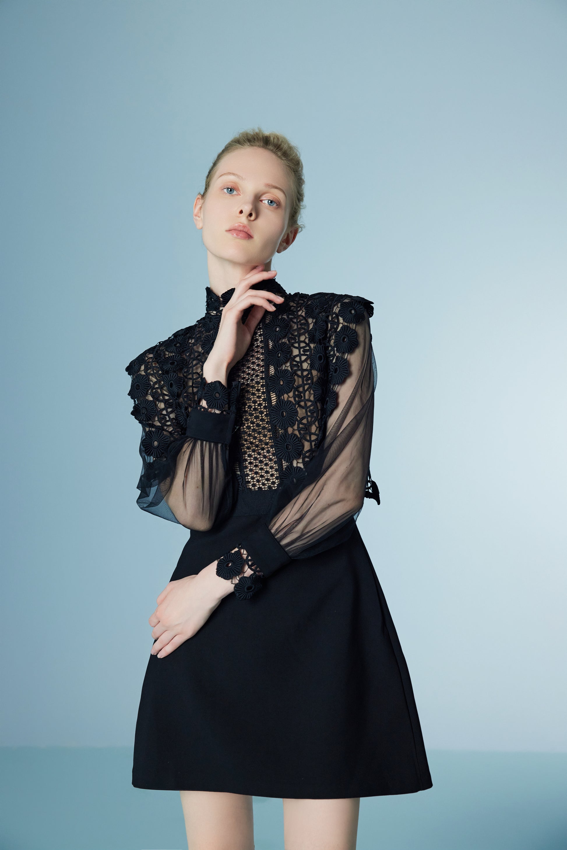 Long Sleeve Short Black Lace Dresses