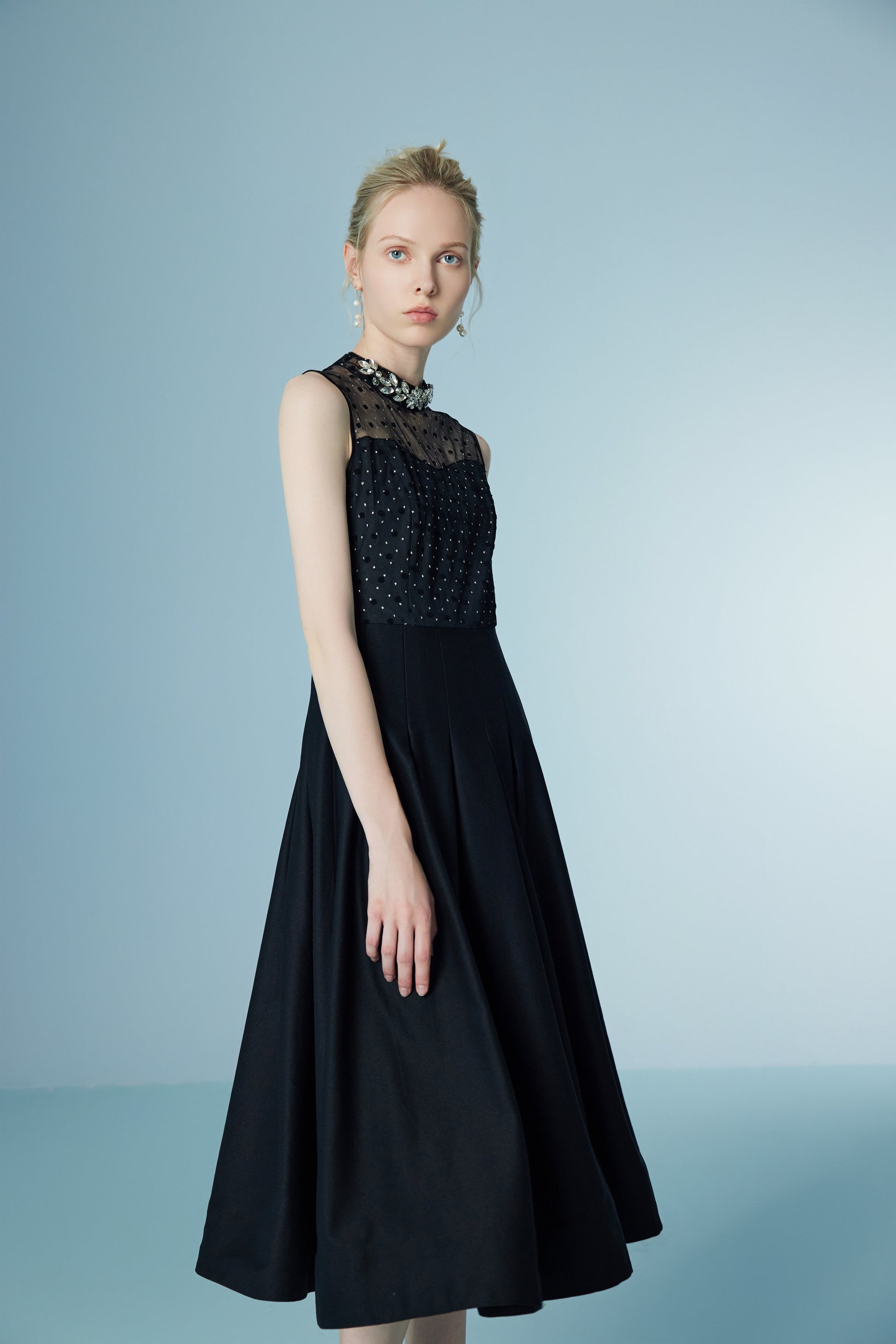 Diamante Polka Dot Mesh Lace Gown Dresses