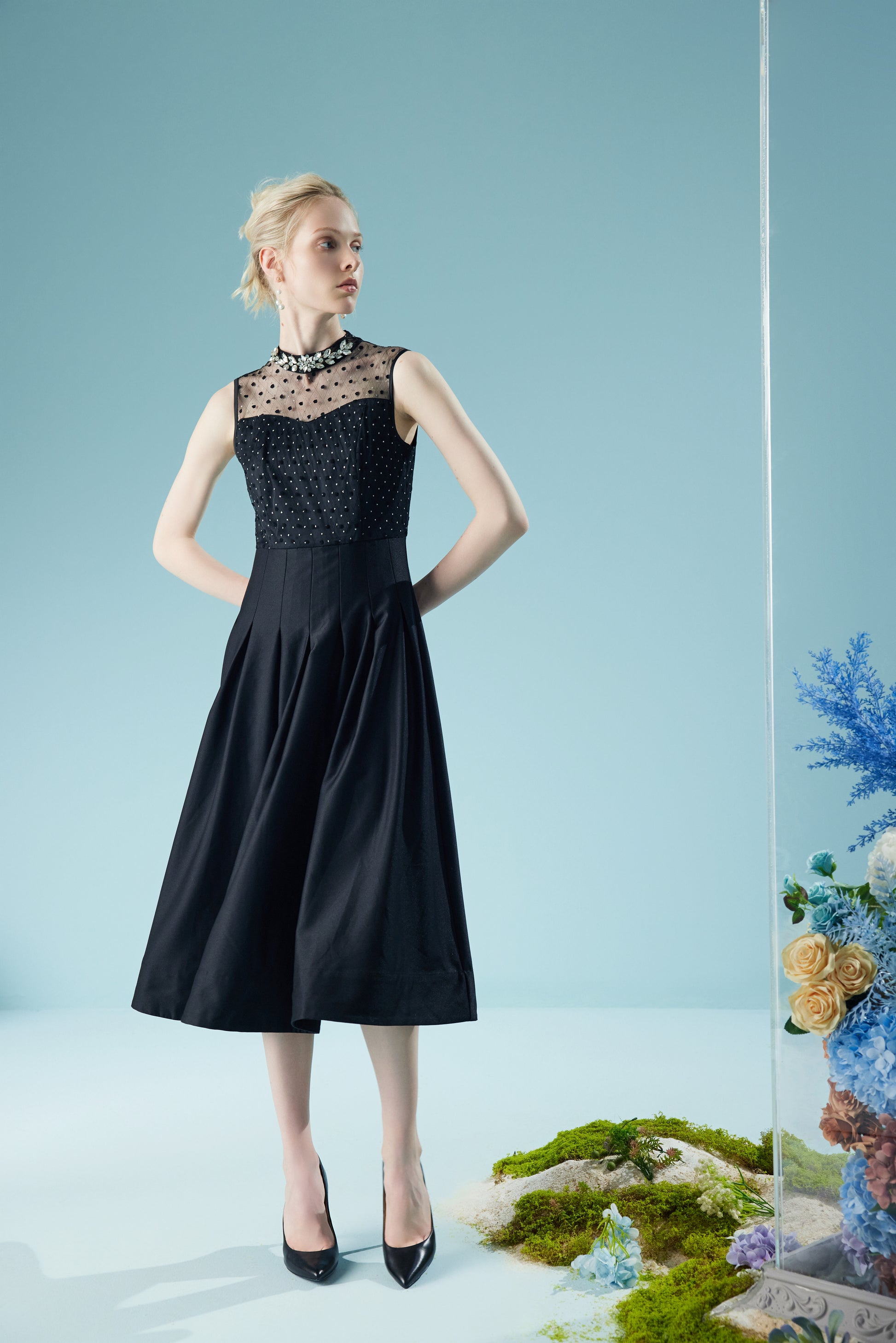 Diamante Polka Dot Mesh Lace Gown Dresses
