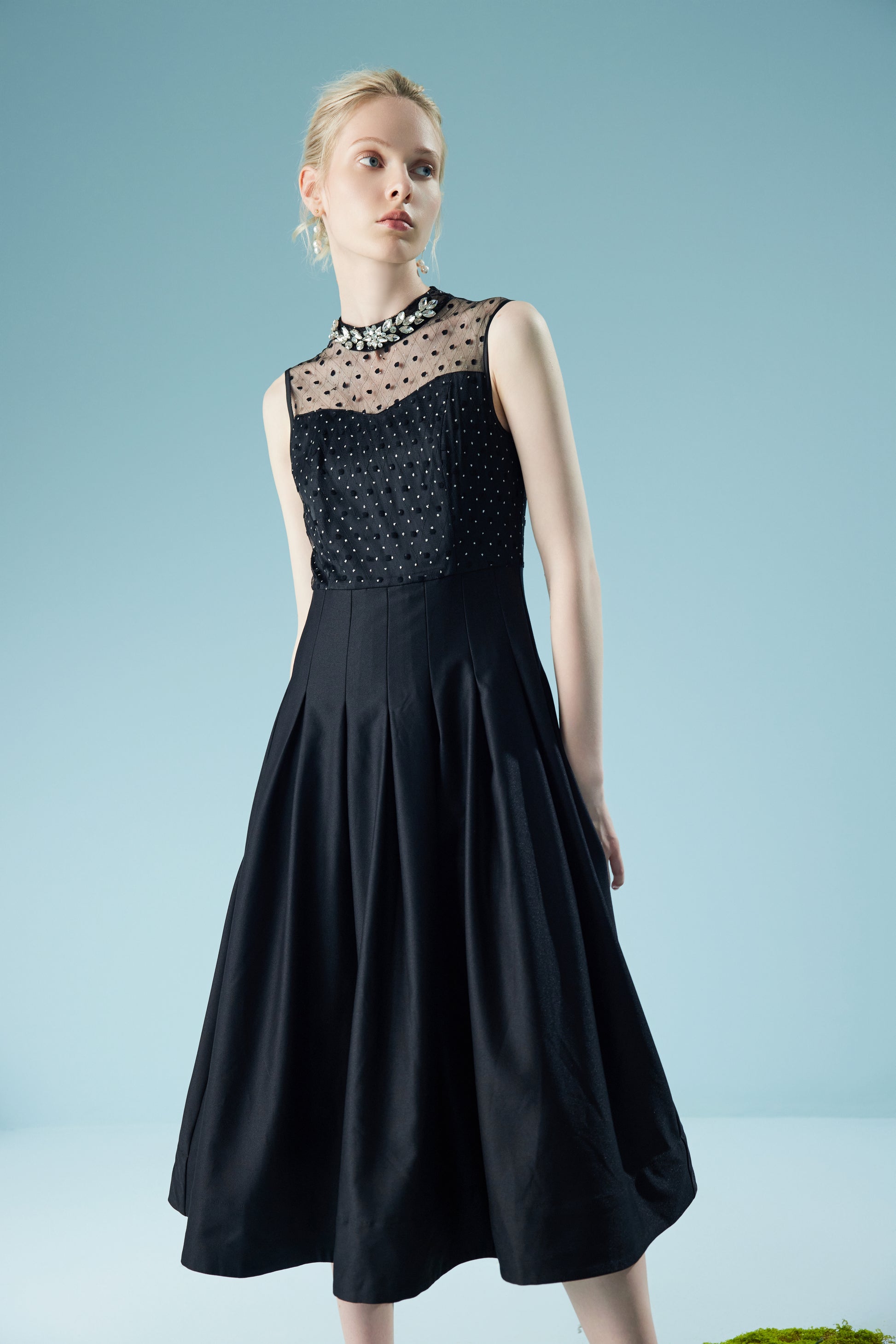 Diamante Polka Dot Mesh Lace Gown Dresses