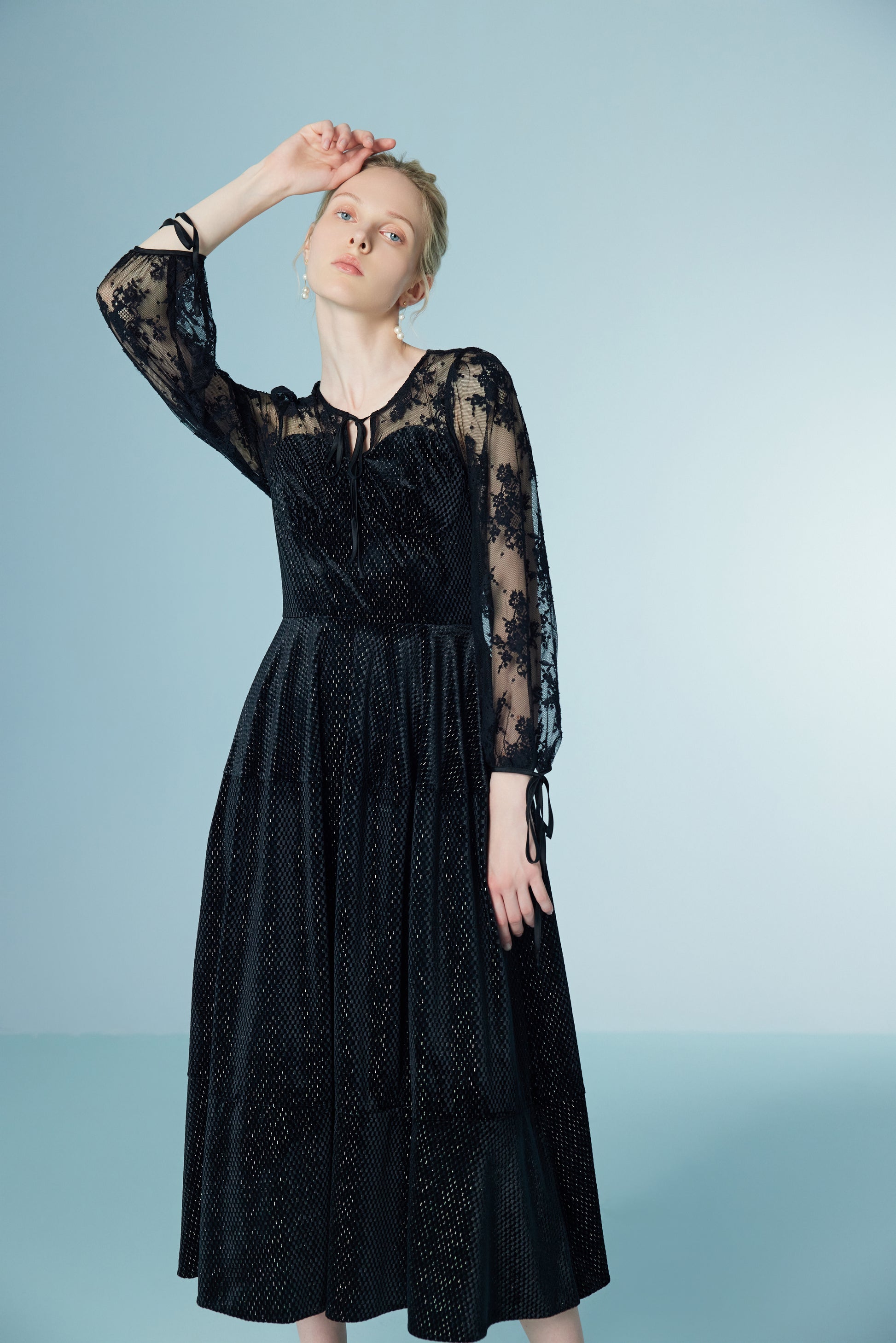 Black Mesh Patchwork Lace Dress