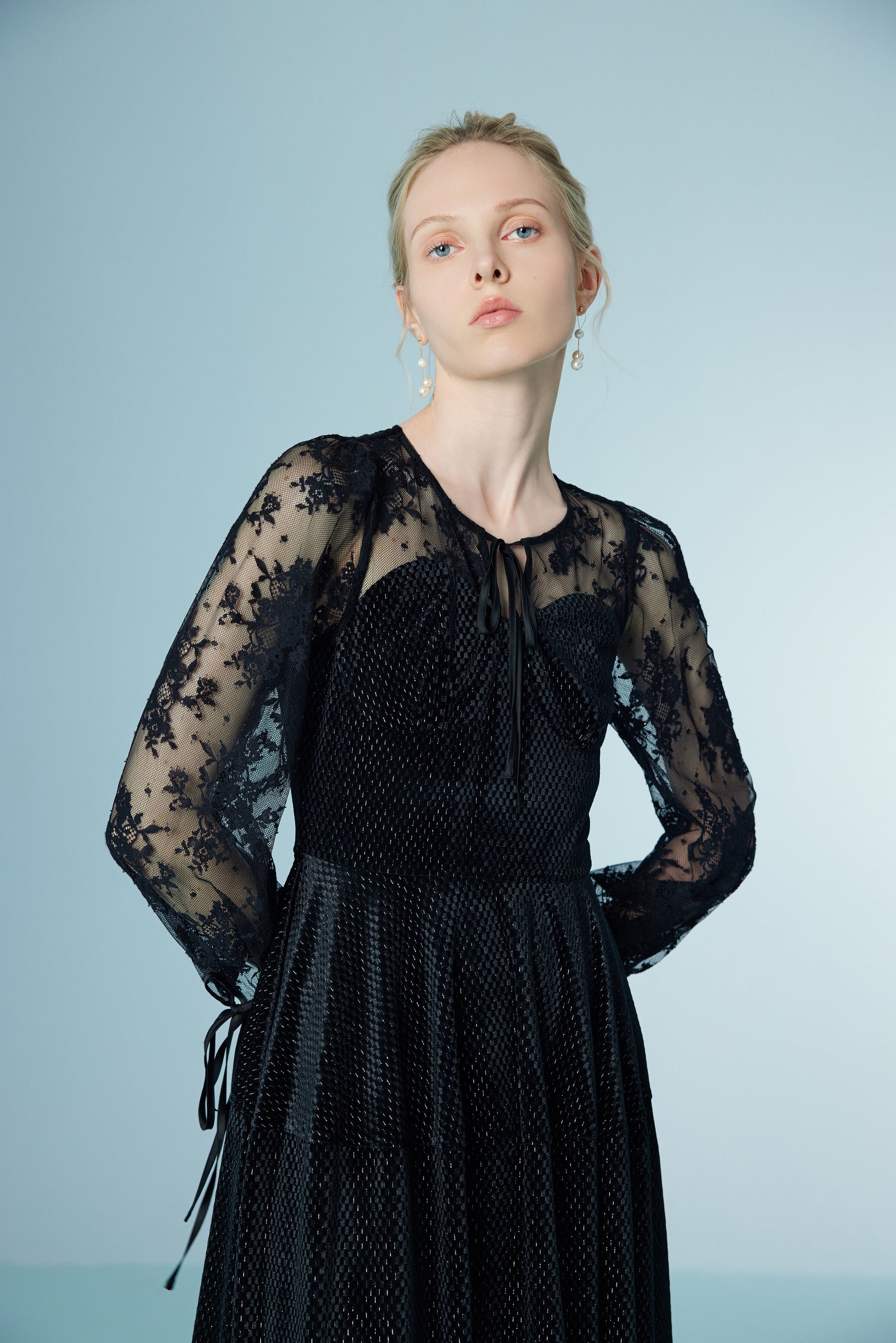 Black Mesh Patchwork Lace Dress