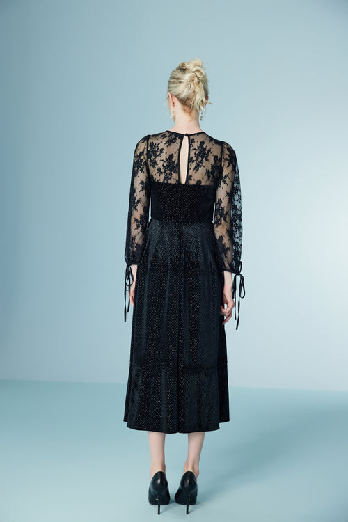 Black Mesh Patchwork Lace Dress
