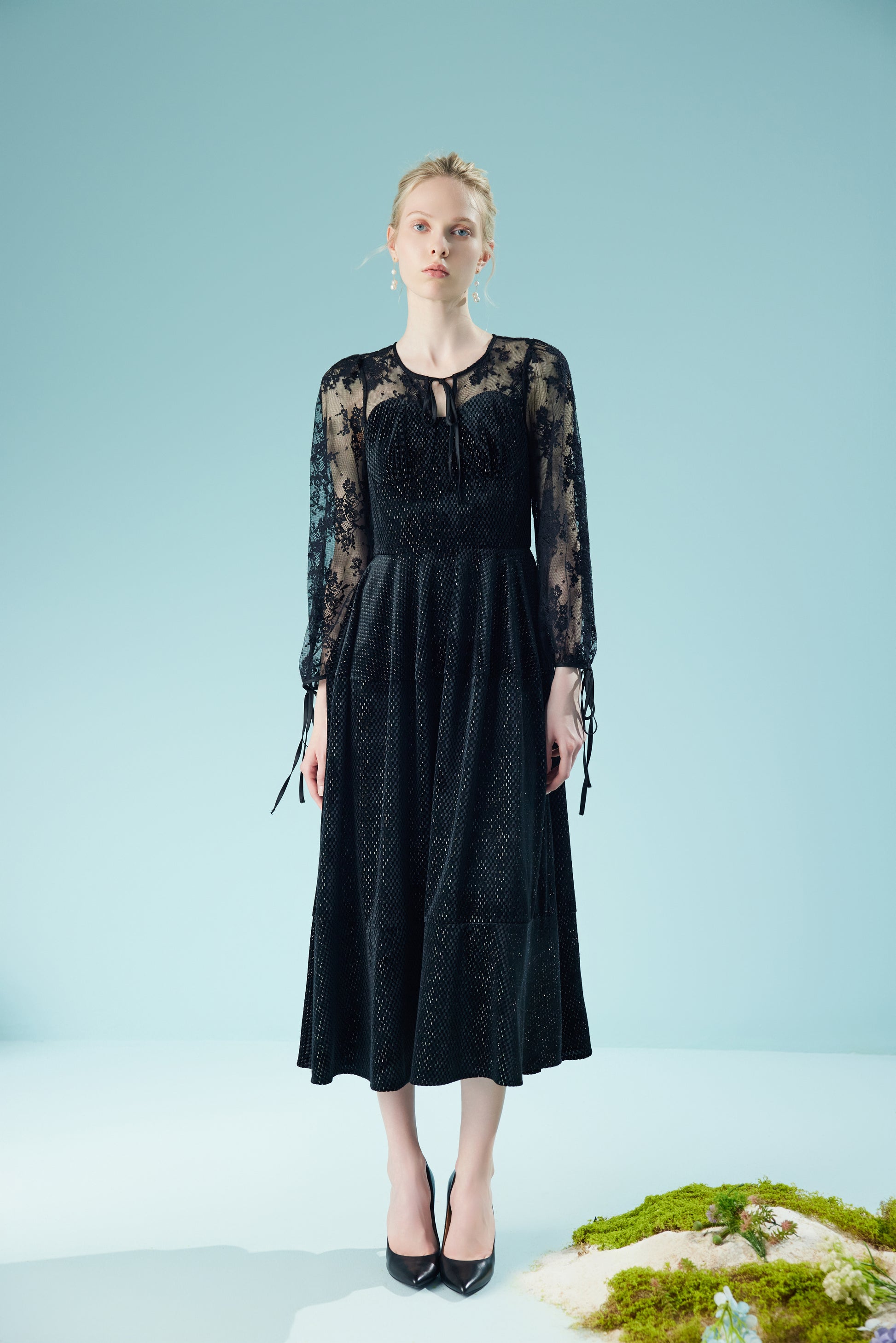 Black Mesh Patchwork Lace Dress