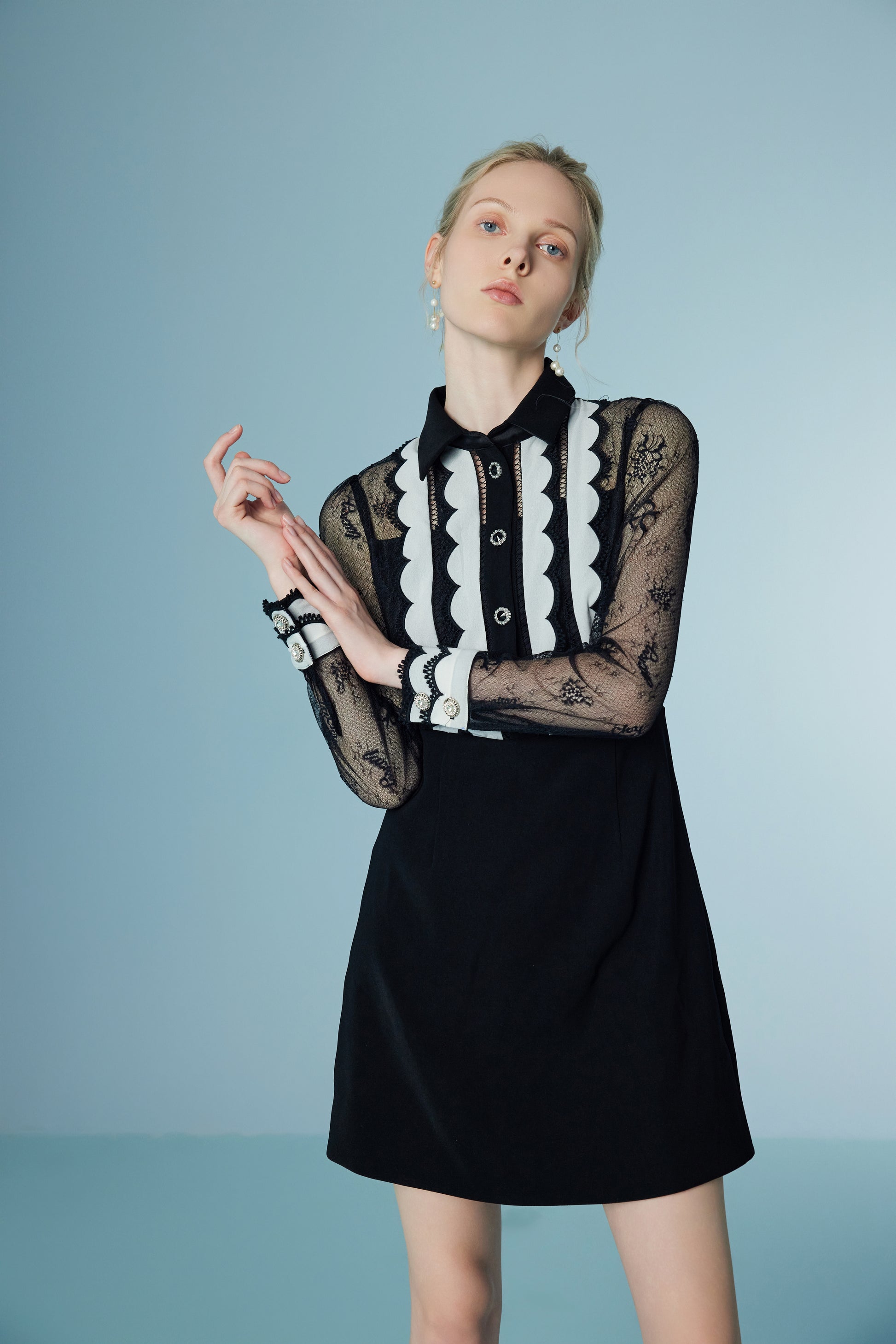 Long Sleeve Patchwork Lace Midi Dress