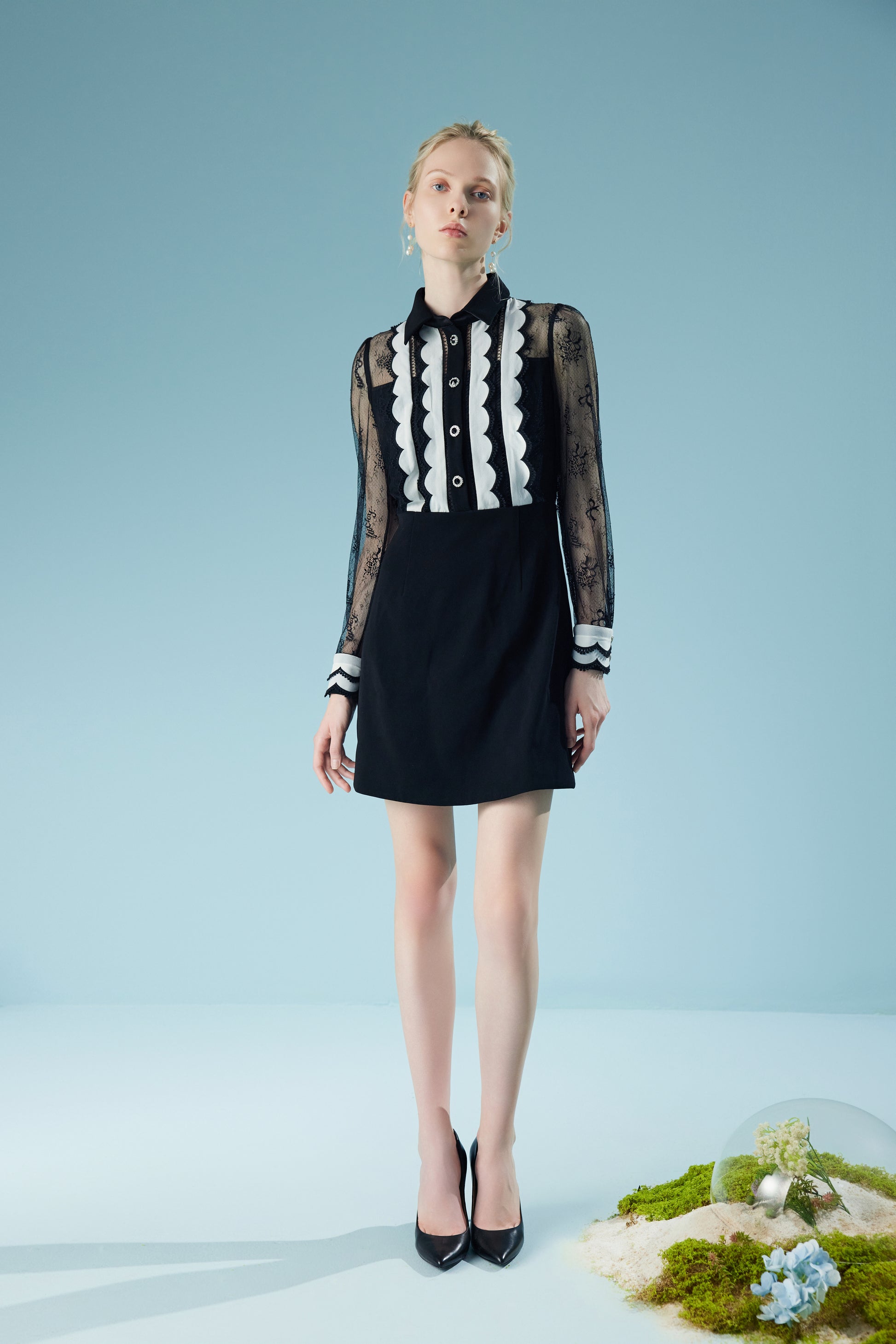 Long Sleeve Patchwork Lace Midi Dress