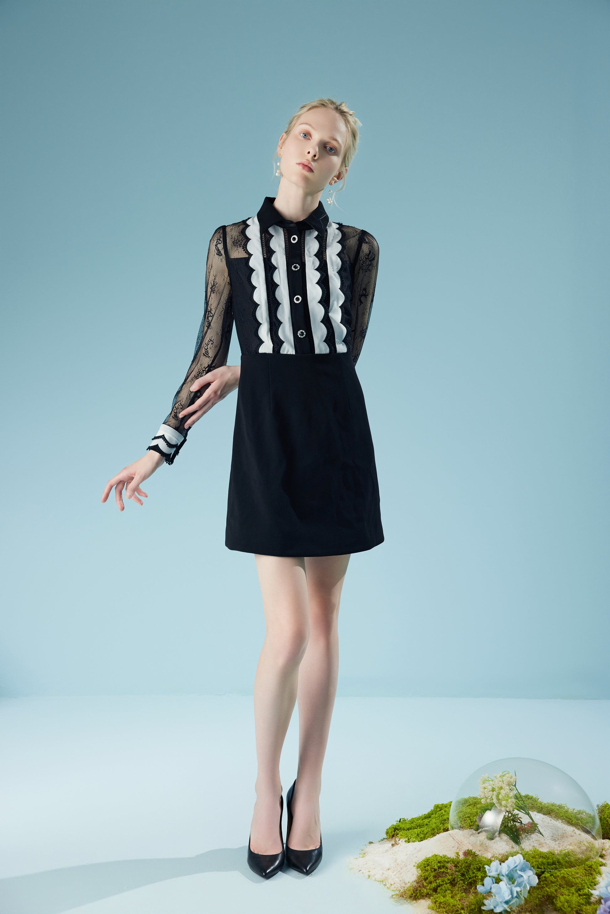 Long Sleeve Patchwork Lace Midi Dress