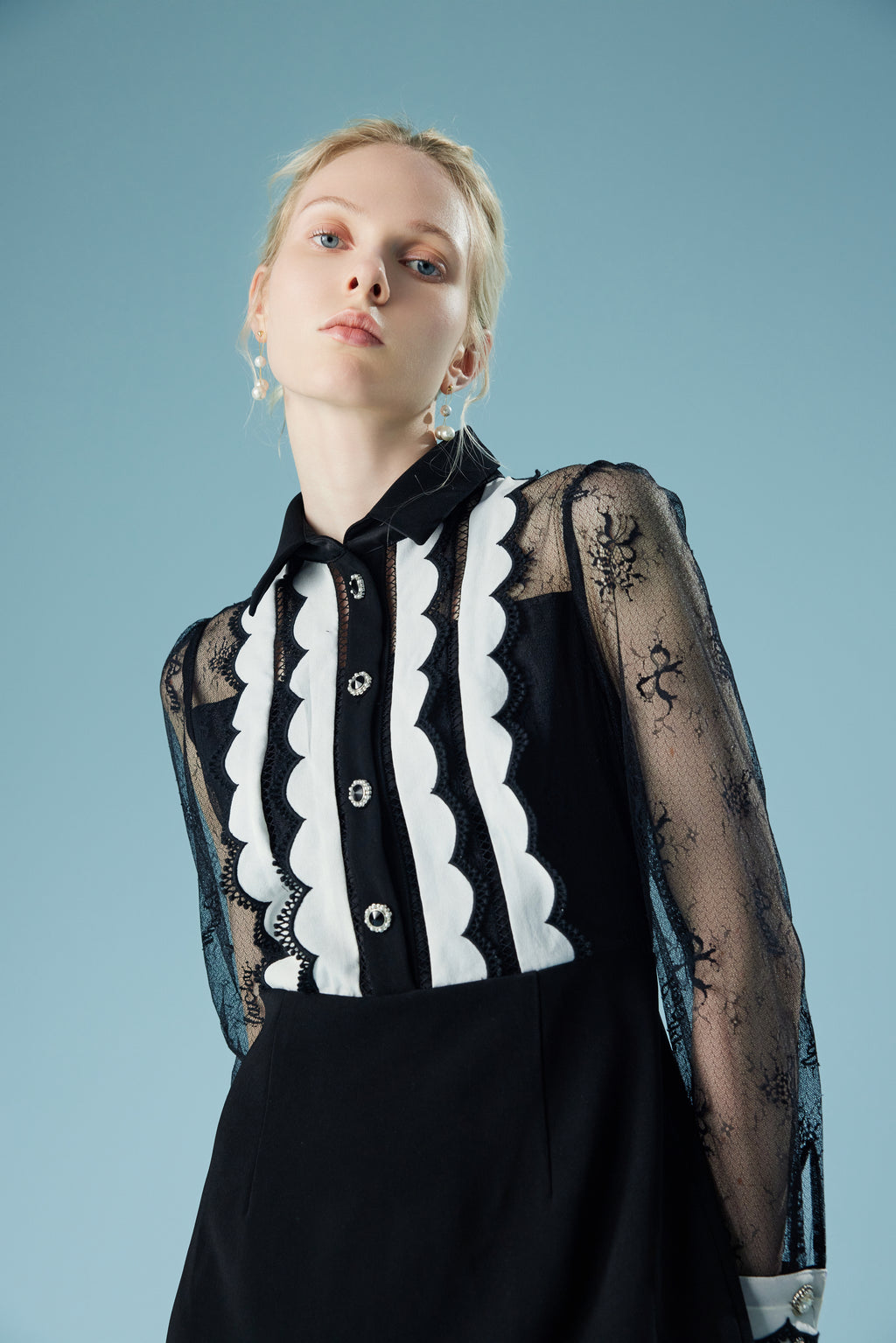 Long Sleeve Patchwork Lace Midi Dress