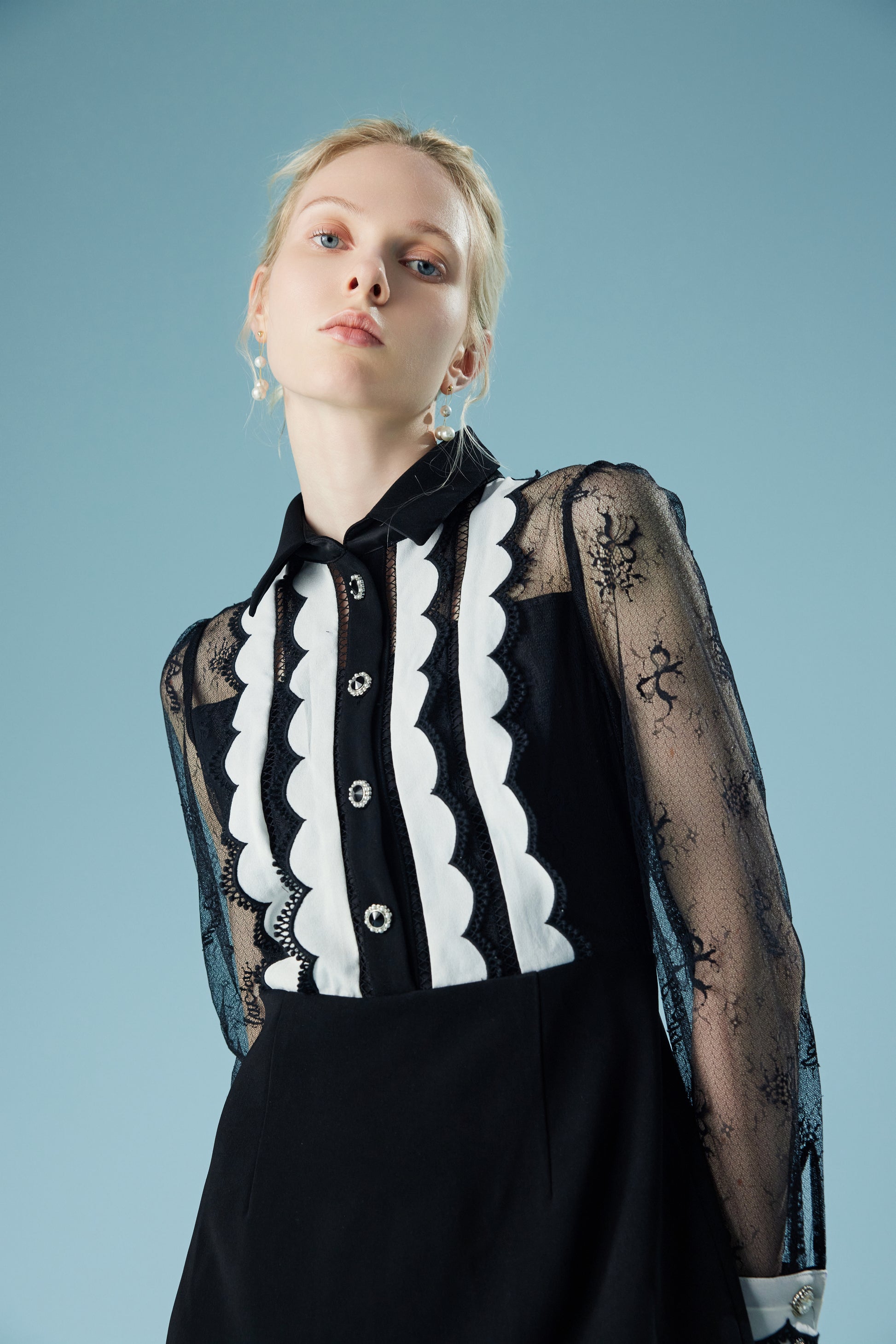 Long Sleeve Patchwork Lace Midi Dress