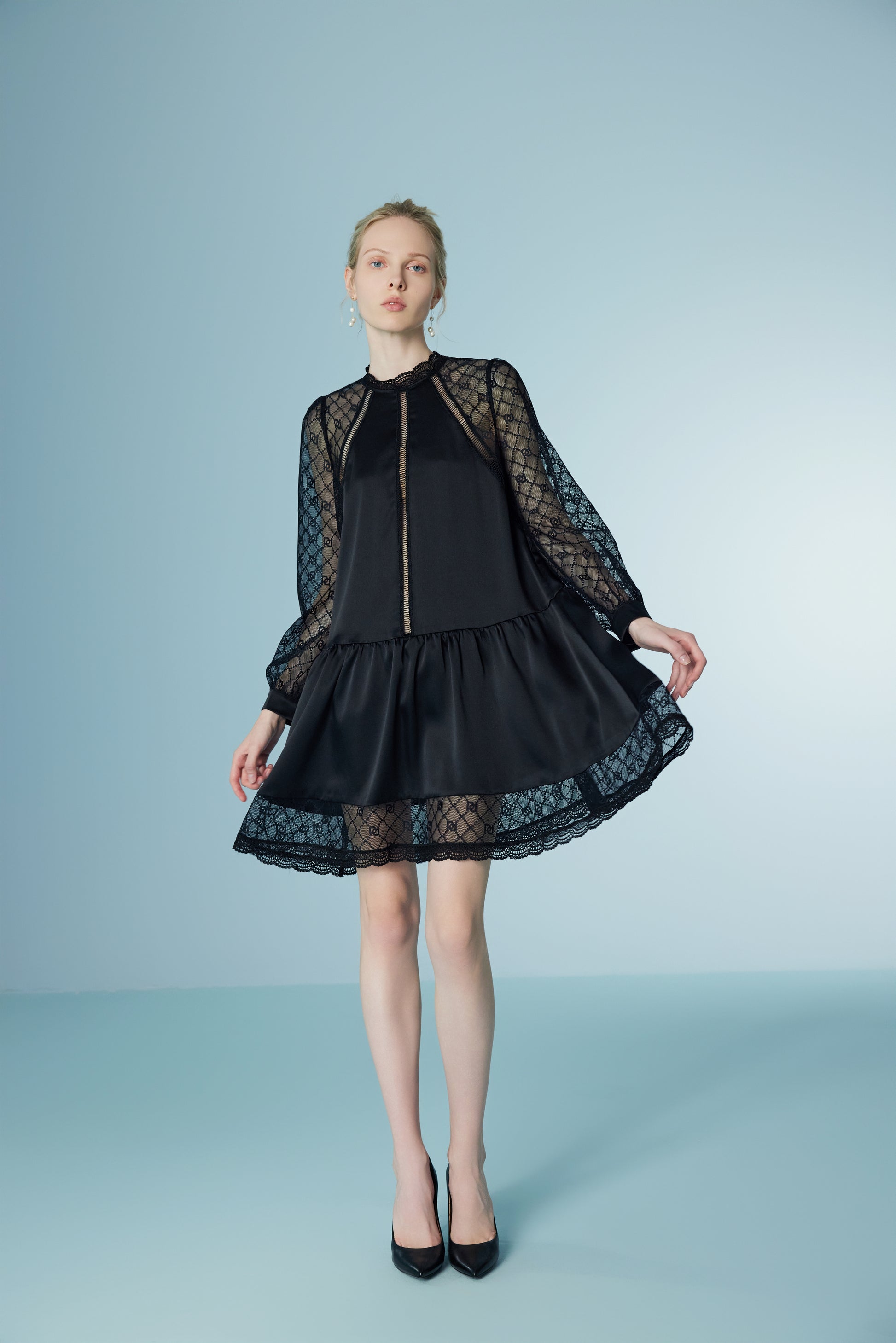 Wispy Long Sleeve Lace Short Dress