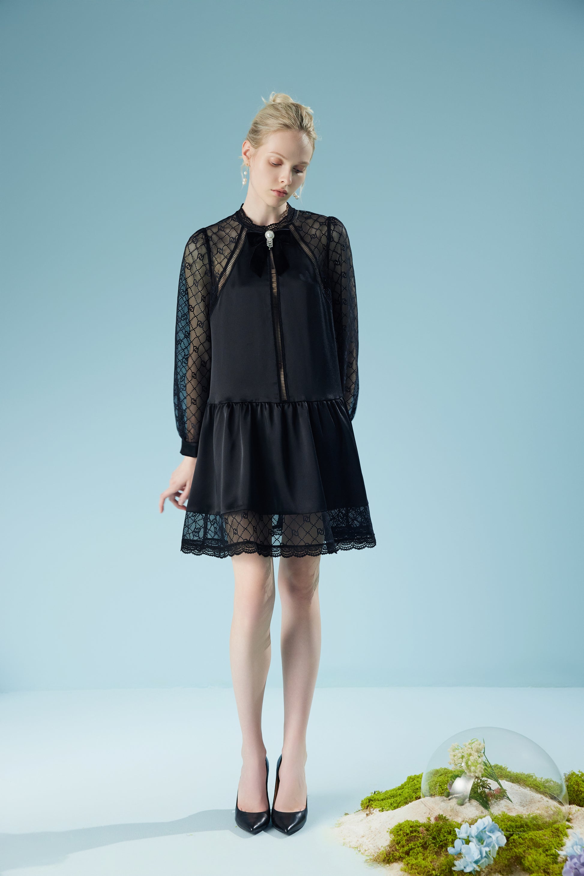 Wispy Long Sleeve Lace Short Dress