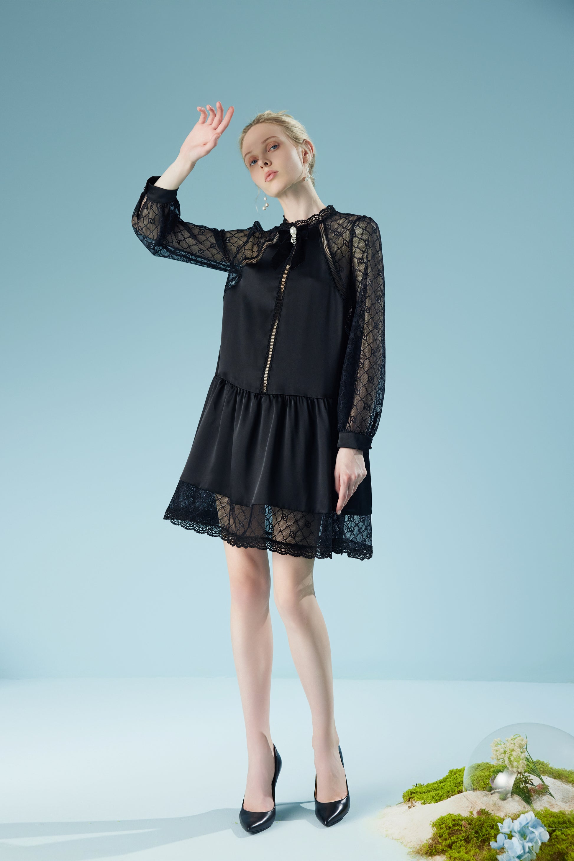 Wispy Long Sleeve Lace Short Dress