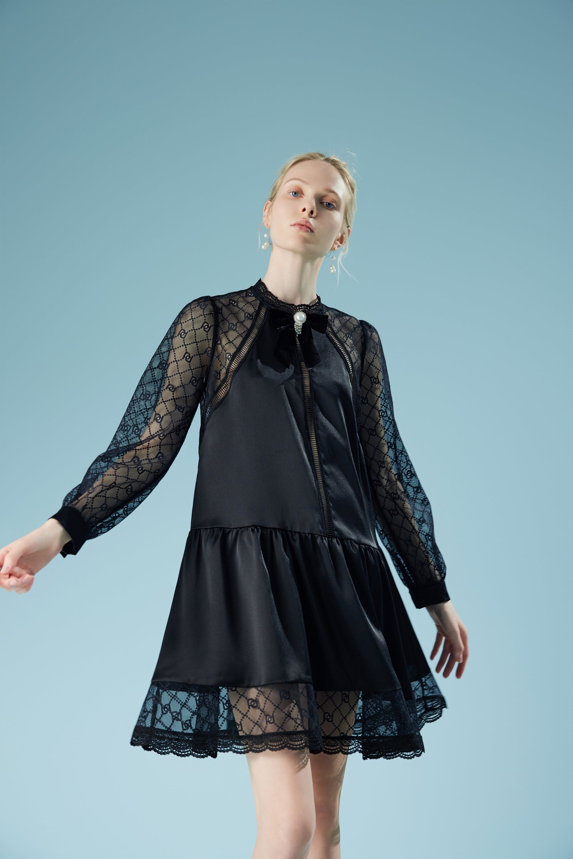 Wispy Long Sleeve Lace Short Dress