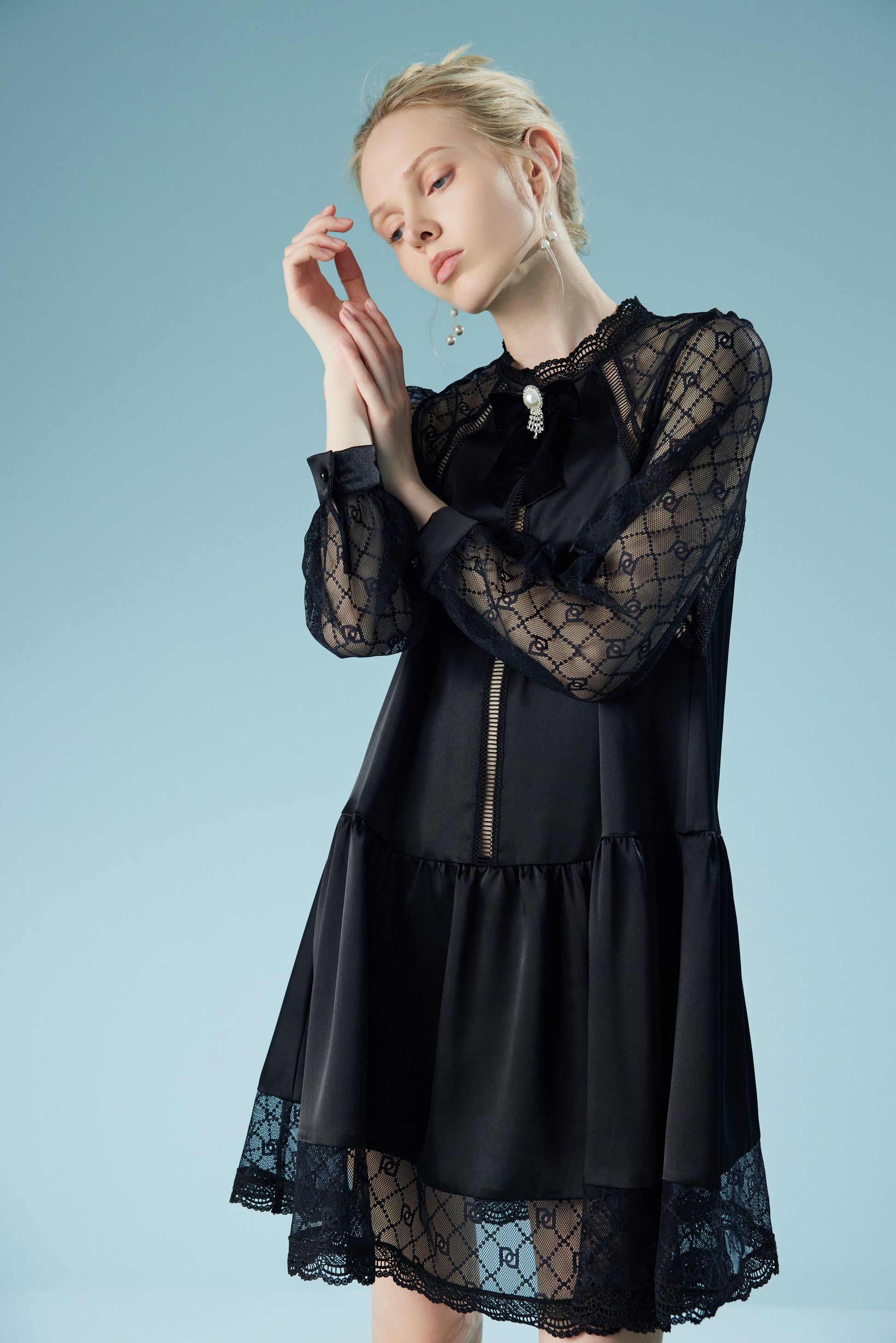 Wispy Long Sleeve Lace Short Dress