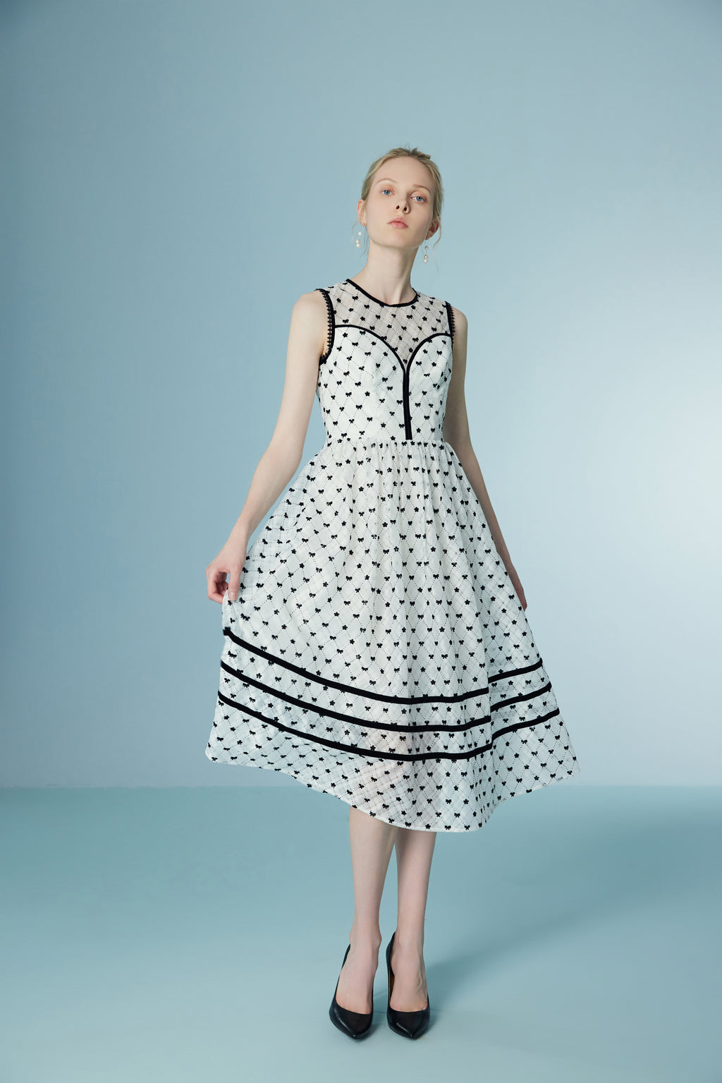 Sleeveless Polka Dot Lace Mesh Dress