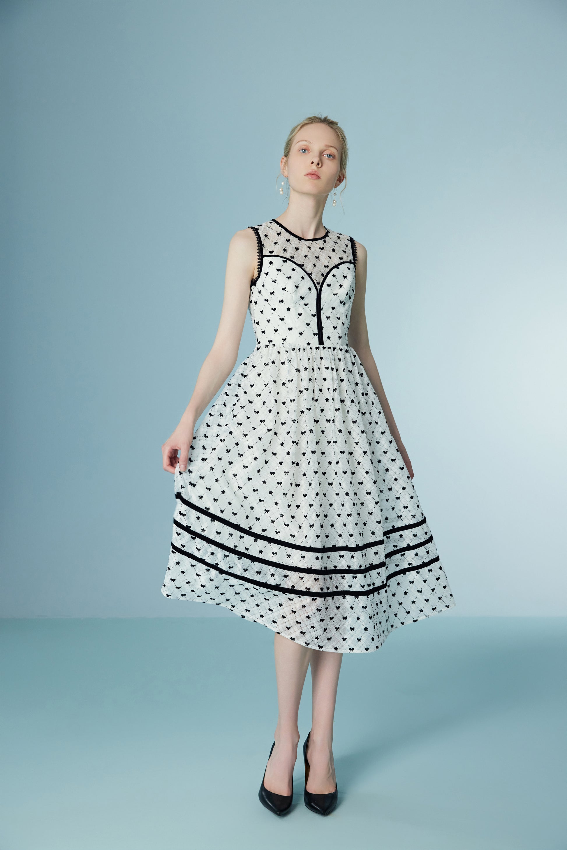 Sleeveless Polka Dot Lace Mesh Dress