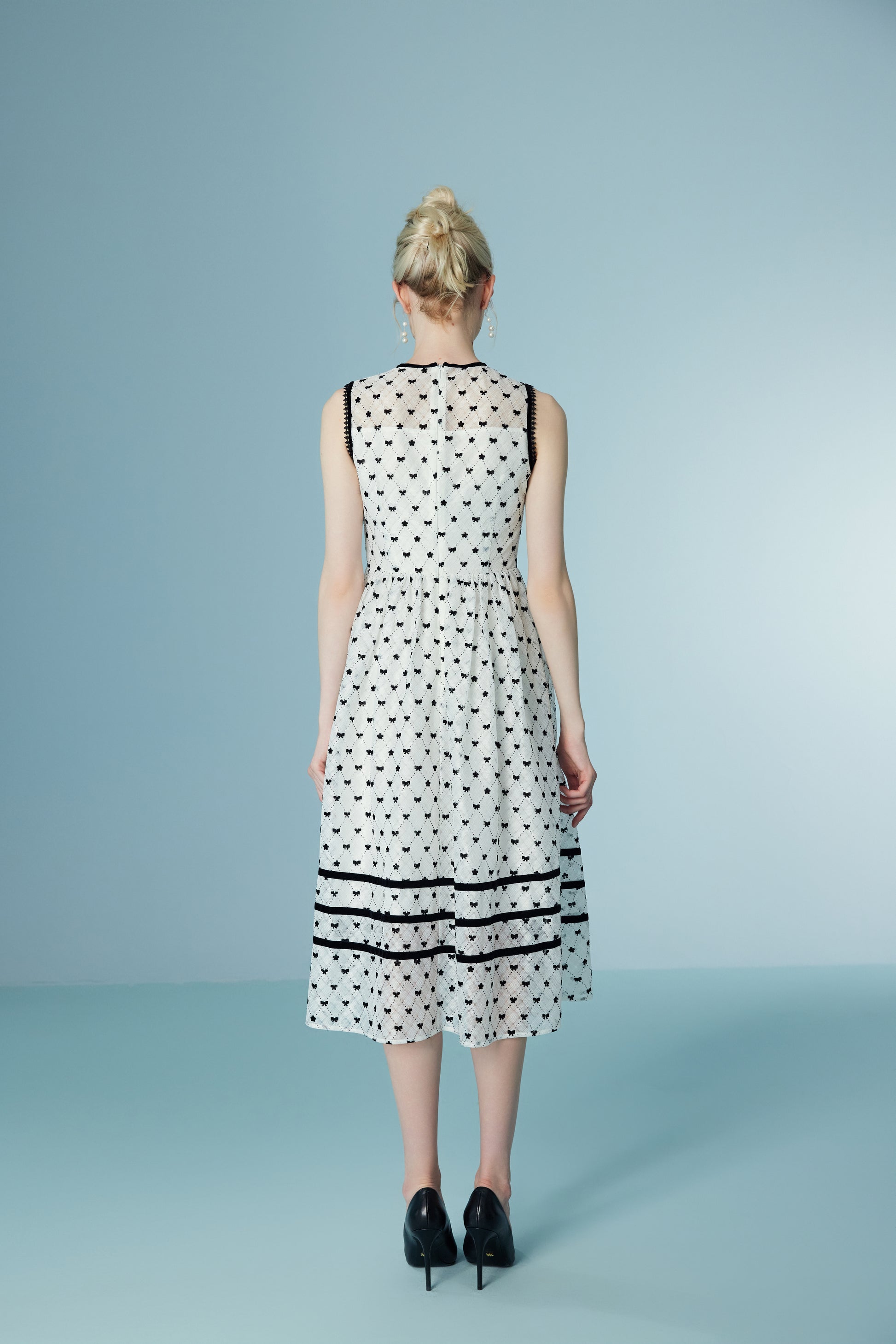Sleeveless Polka Dot Lace Mesh Dress