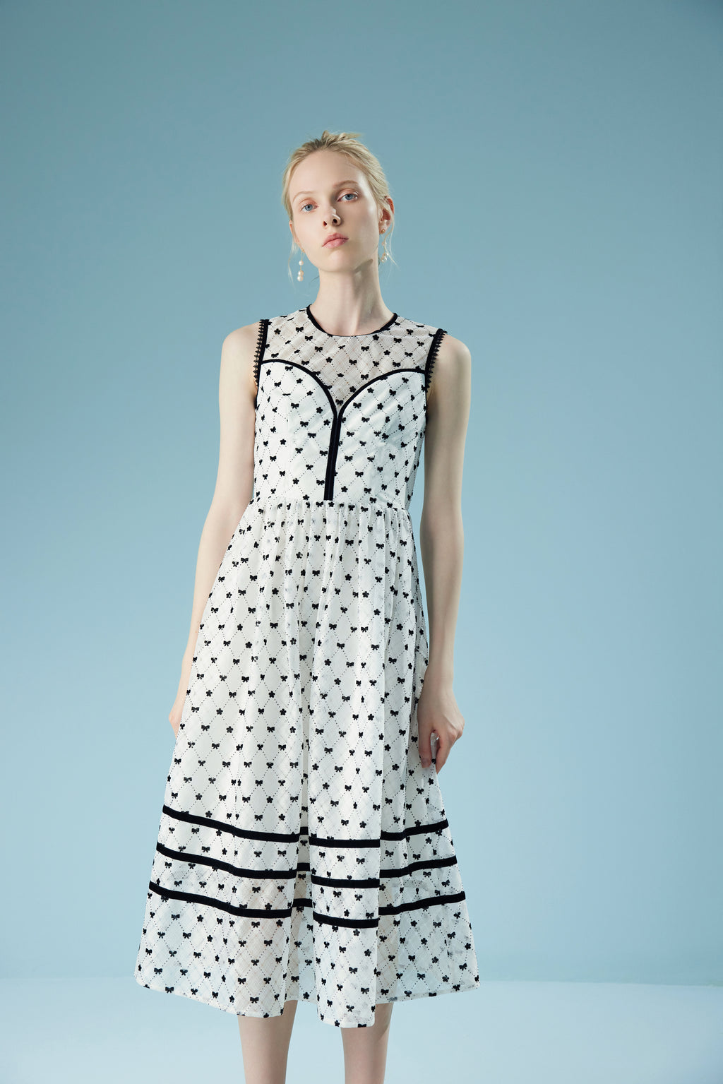 Sleeveless Polka Dot Lace Mesh Dress