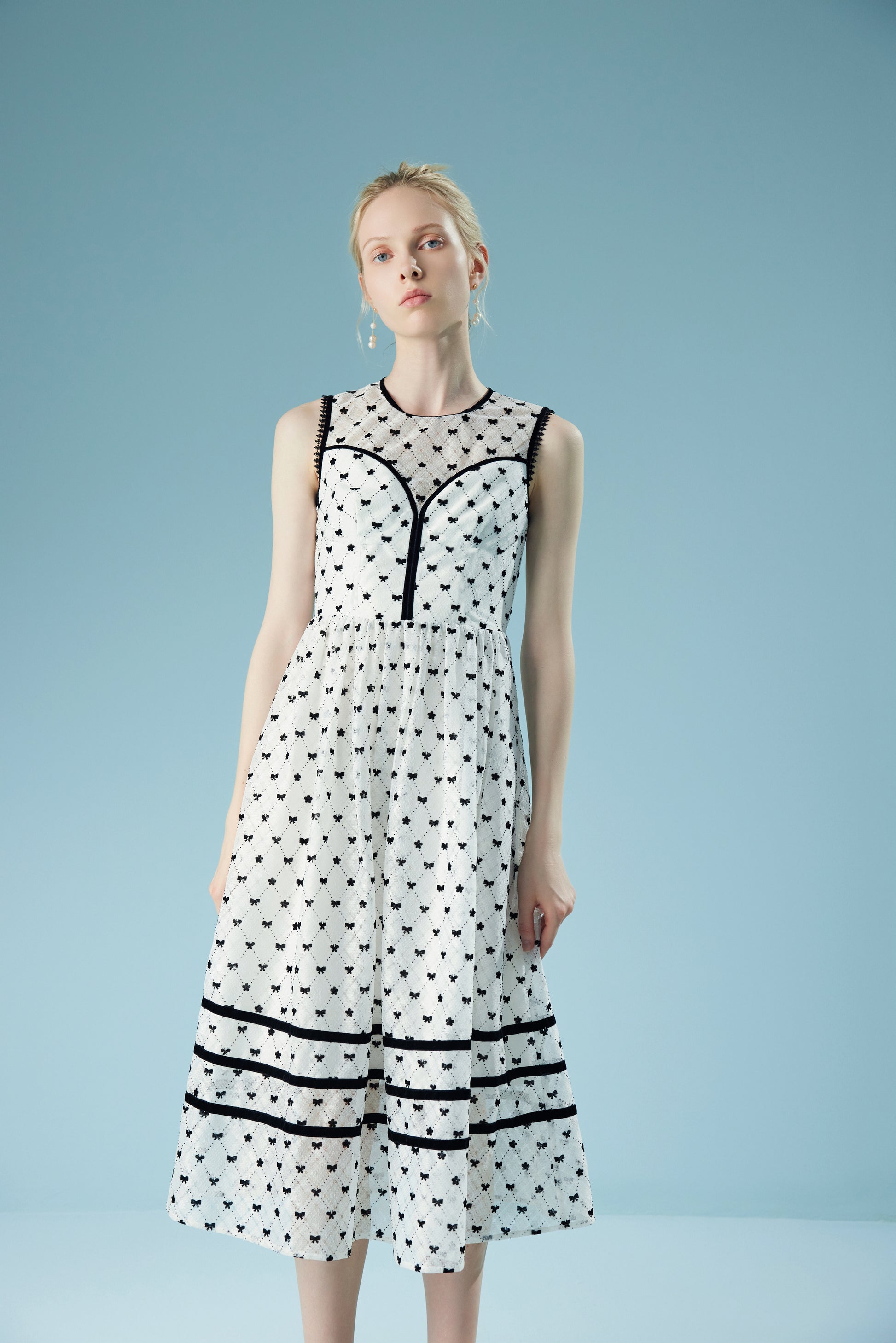 Sleeveless Polka Dot Lace Mesh Dress